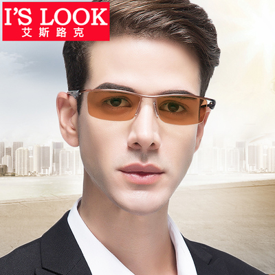 鈦合金半框眼鏡男平光近視變色護目鏡駕駛開車太陽鏡偏光墨鏡8011