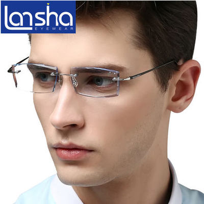 無框鉆石切邊眼鏡框純鈦眼鏡架近視眼鏡含漸變色鏡片配高度鏡8761