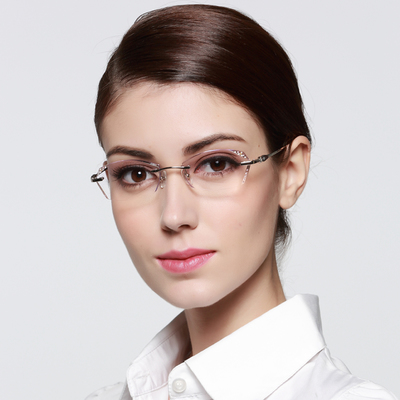 無框眼鏡韓國鉆石切邊超輕鑲鉆眼鏡架配時尚變色成品近視眼鏡女 - 360購物